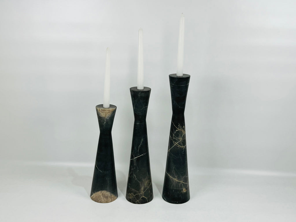 Long Funnel Black Marble Candle Stand (Large)