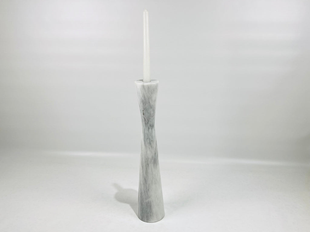 Long Funnel Grey Streaked Marble Candle Stand (Large)