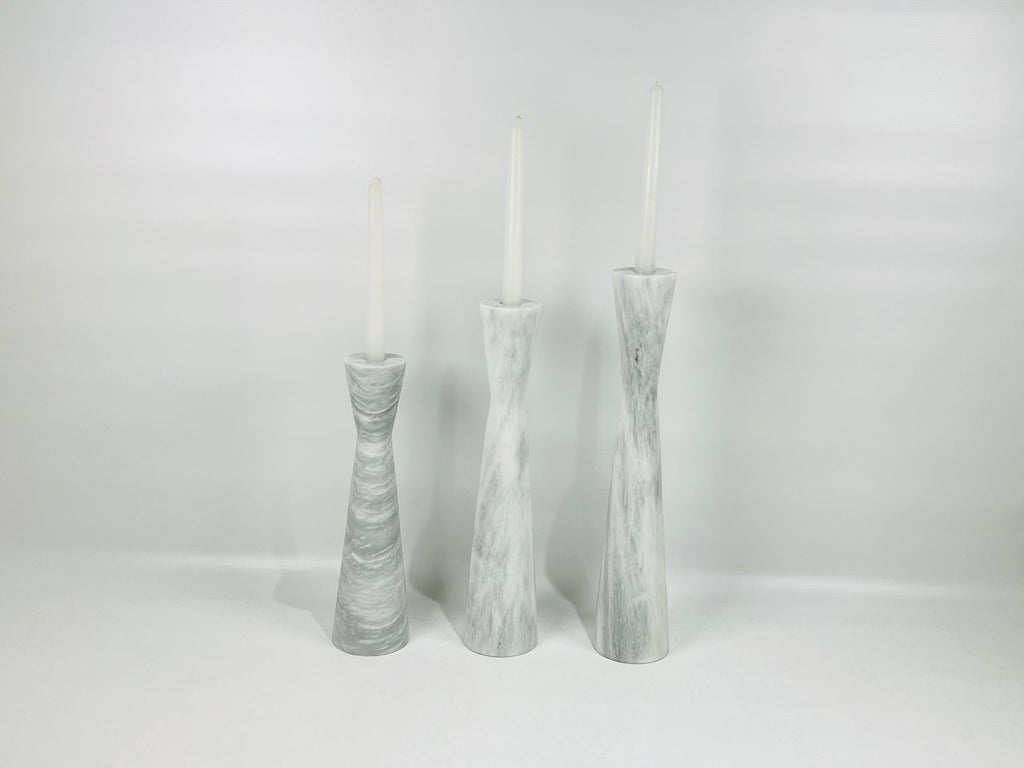 Long Funnel Grey Streaked Marble Candle Stand (Large)