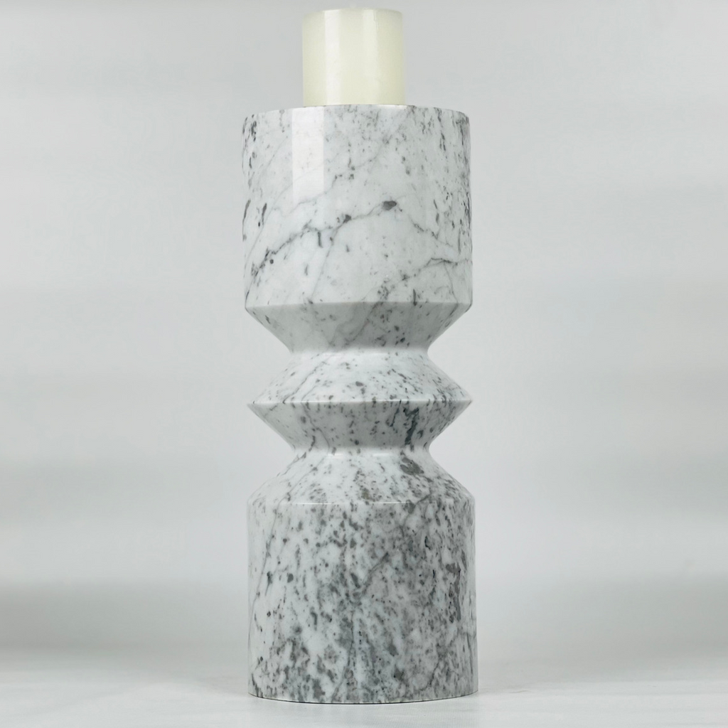 Bulged Grey Streaked Marble Candle Stand