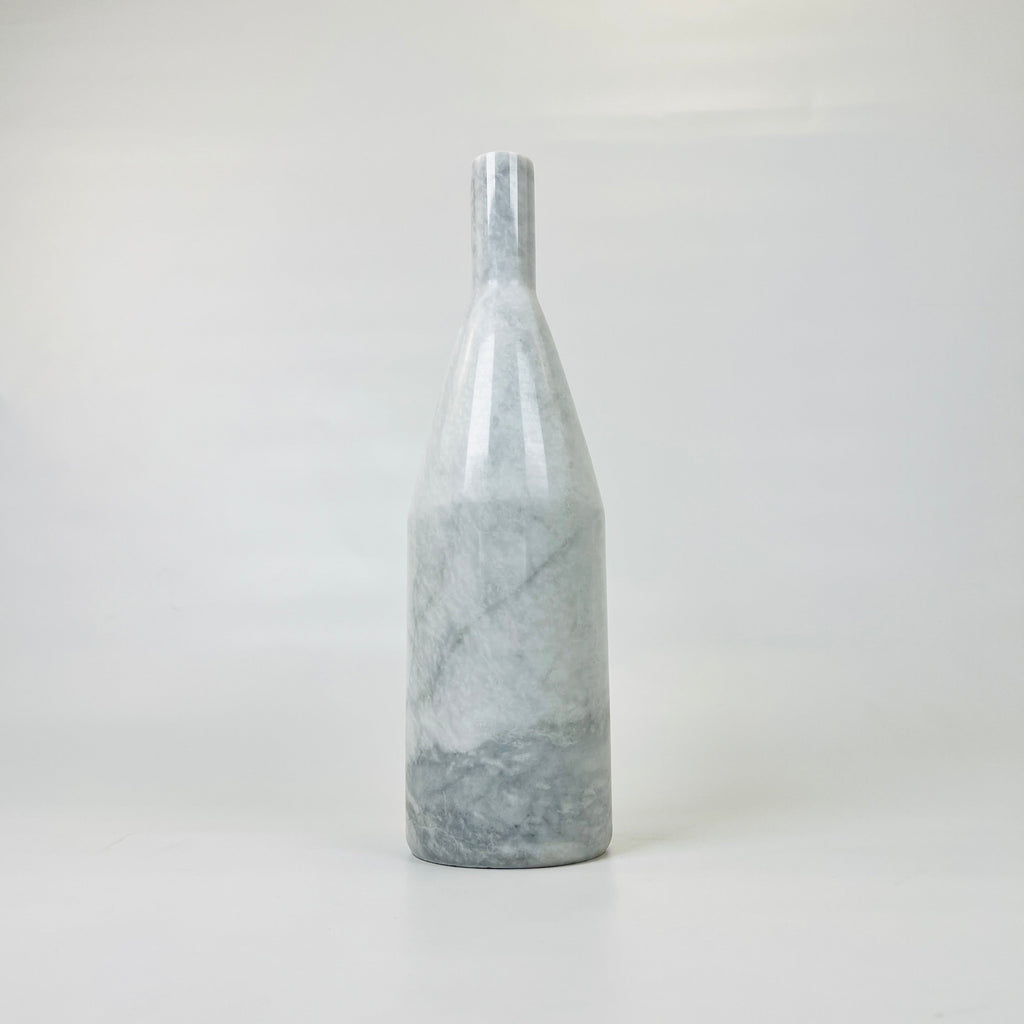 Slant Neck White Marble Decor Bottle Candle Stand