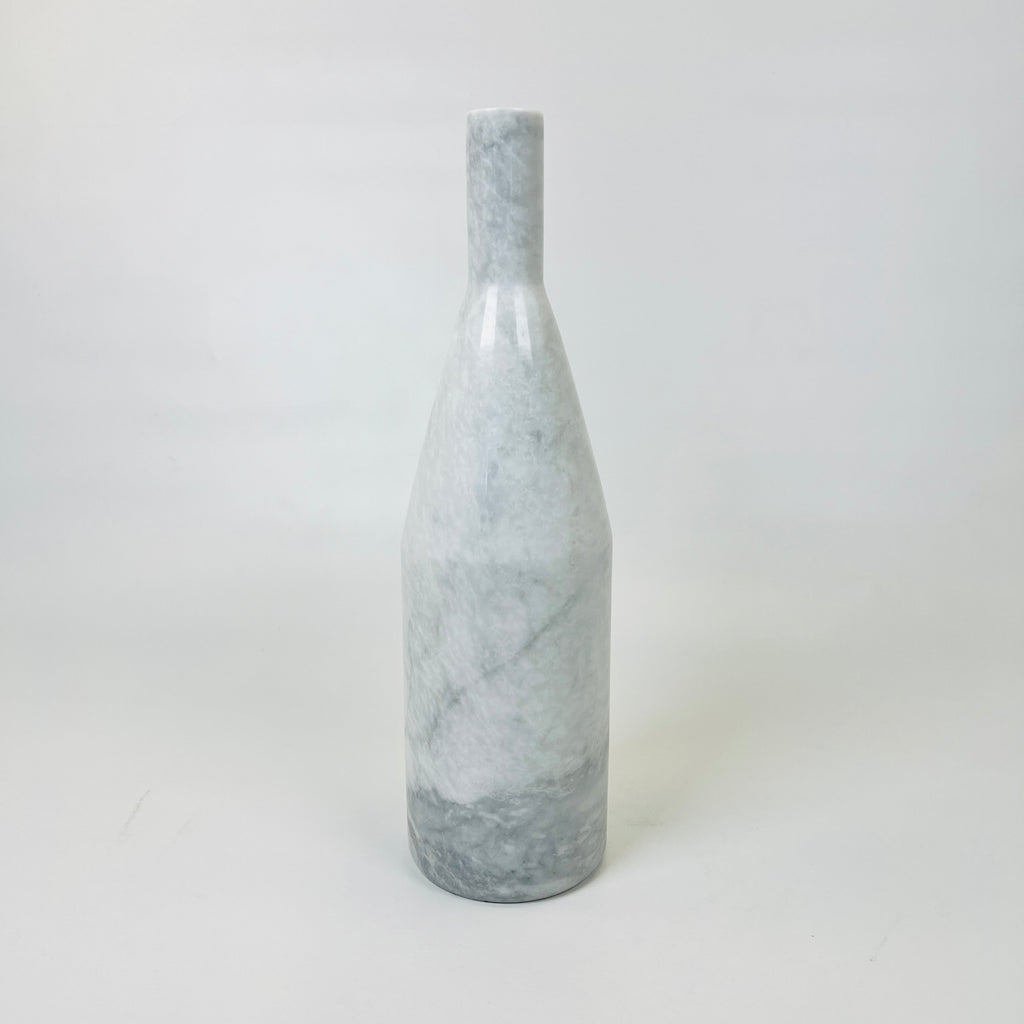 Slant Neck White Marble Decor Bottle Candle Stand