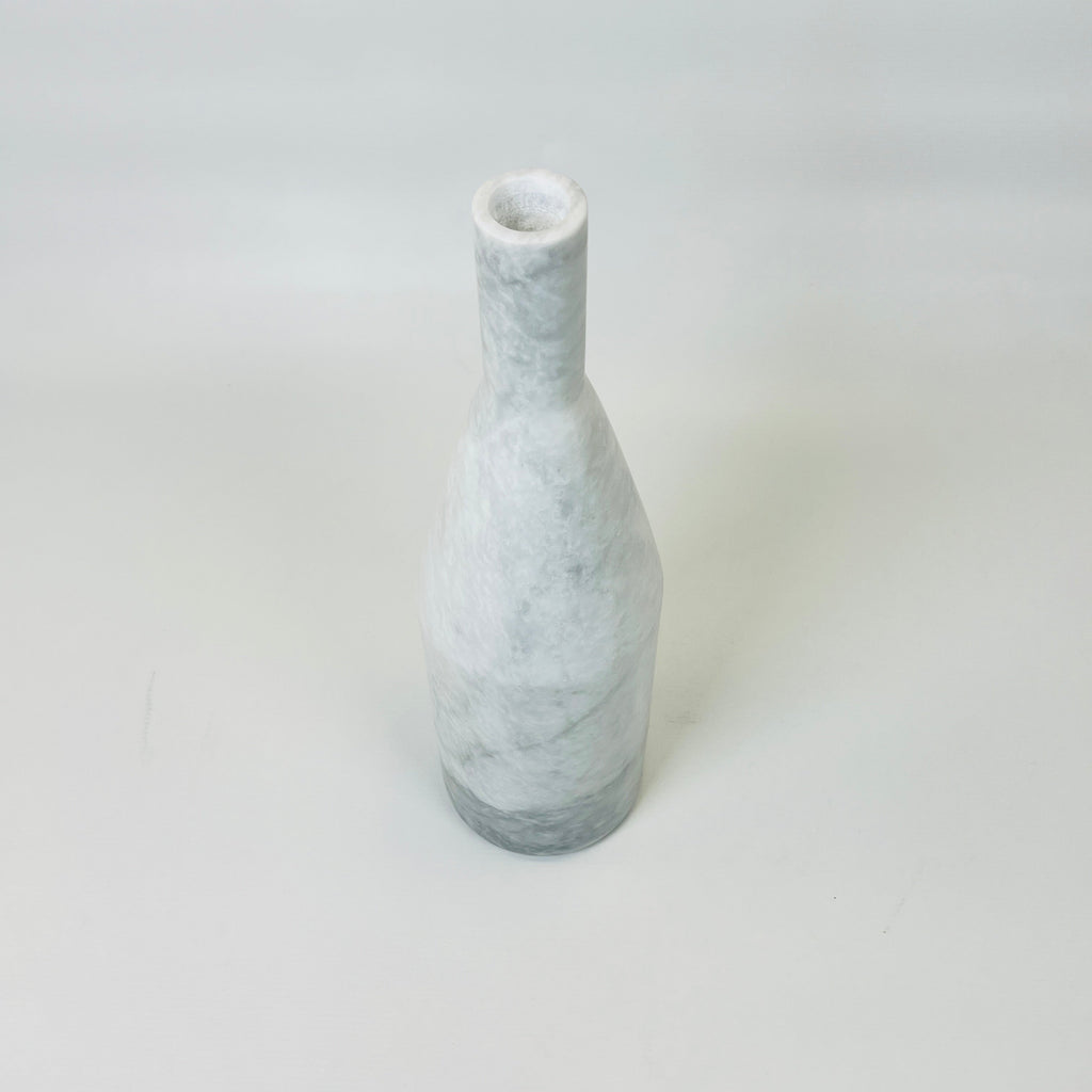 Slant Neck White Marble Decor Bottle Candle Stand