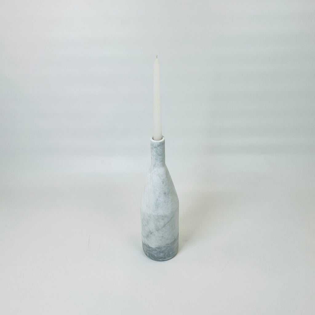 Slant Neck White Marble Decor Bottle Candle Stand