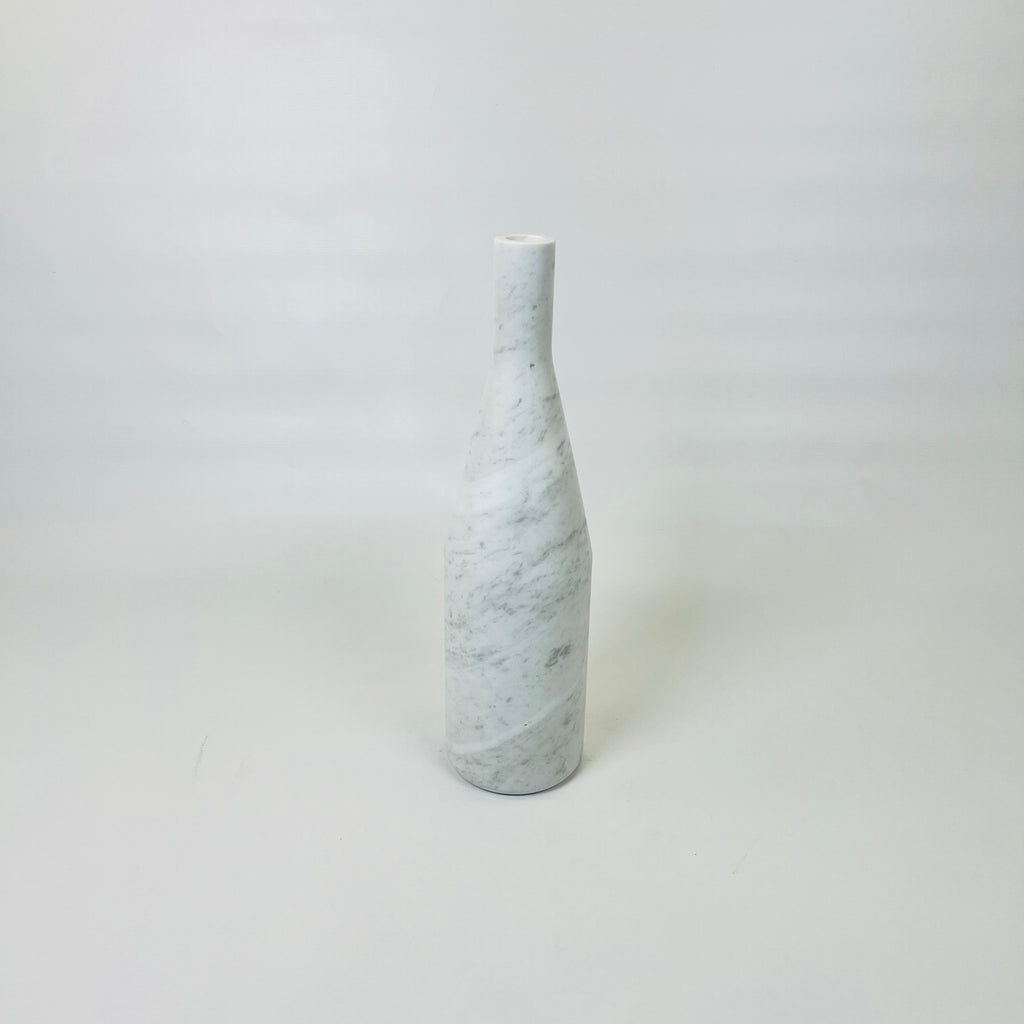 Bulged Short Neck Grey Marble Decor Bottle Candle Stand