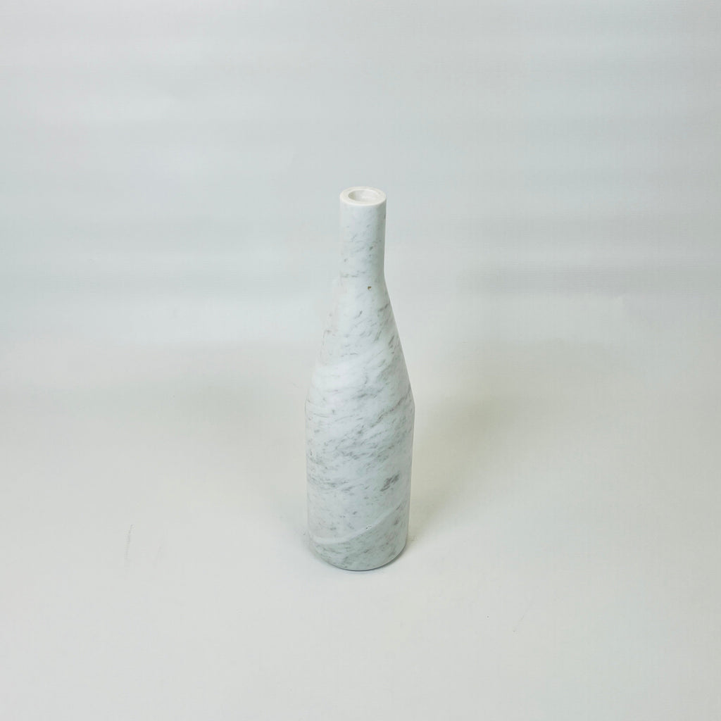 Bulged Short Neck Grey Marble Decor Bottle Candle Stand