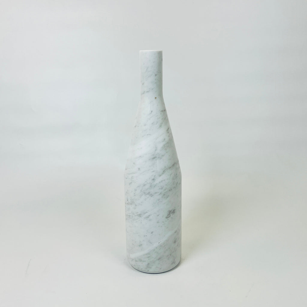 Bulged Short Neck Grey Marble Decor Bottle Candle Stand