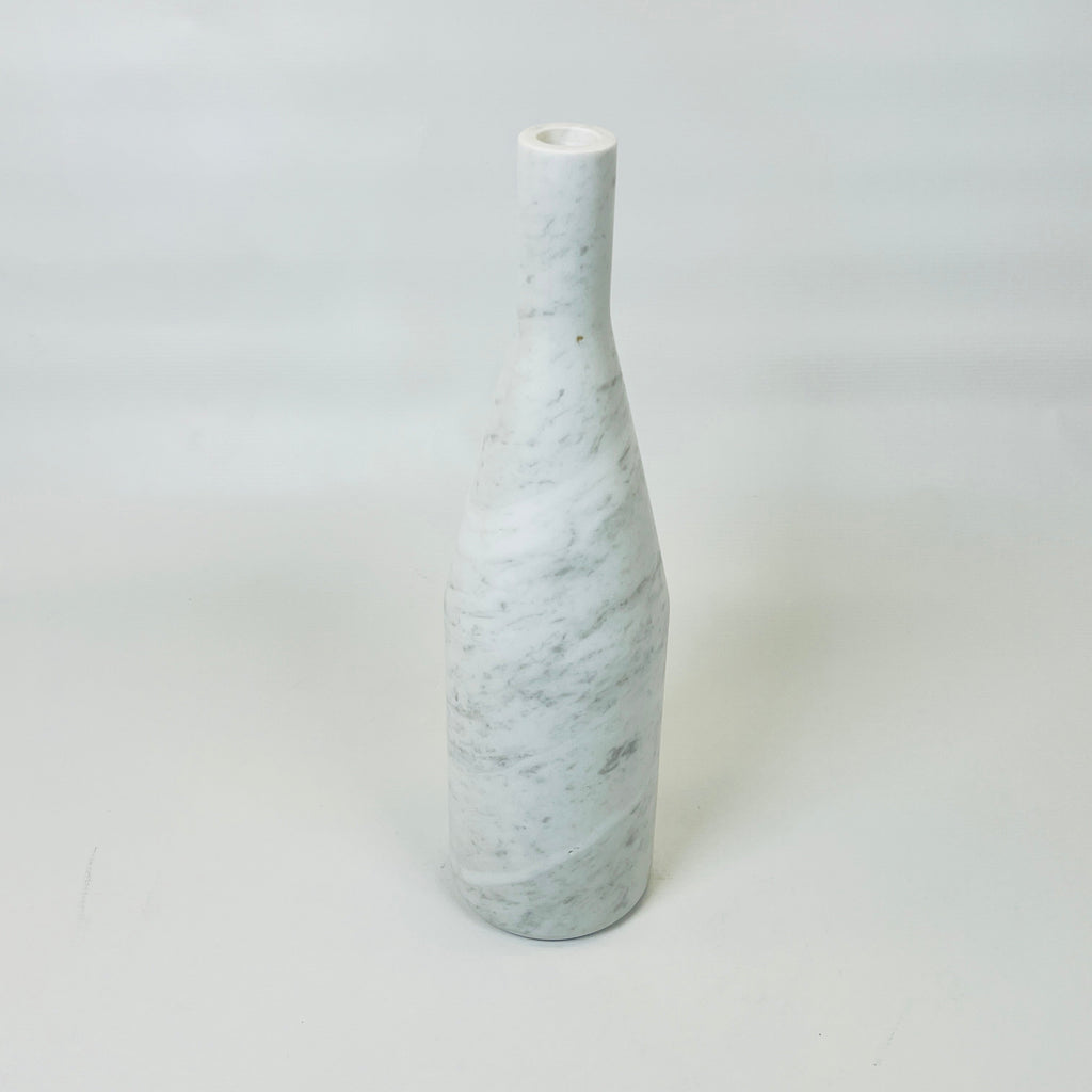 Bulged Short Neck Grey Marble Decor Bottle Candle Stand