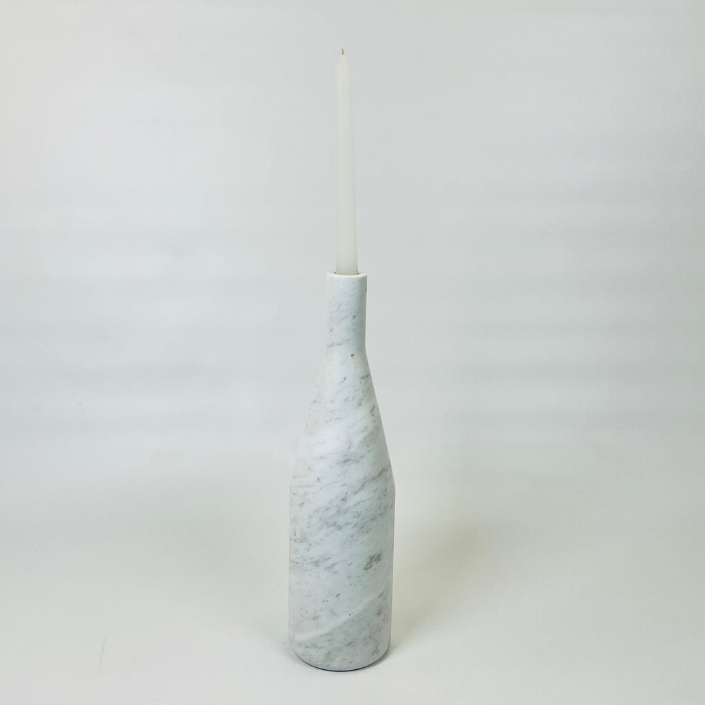 Bulged Short Neck Grey Marble Decor Bottle Candle Stand