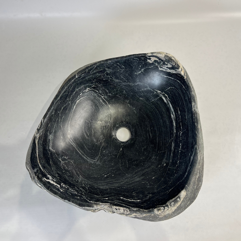 White Streaked Black River Stone Sink