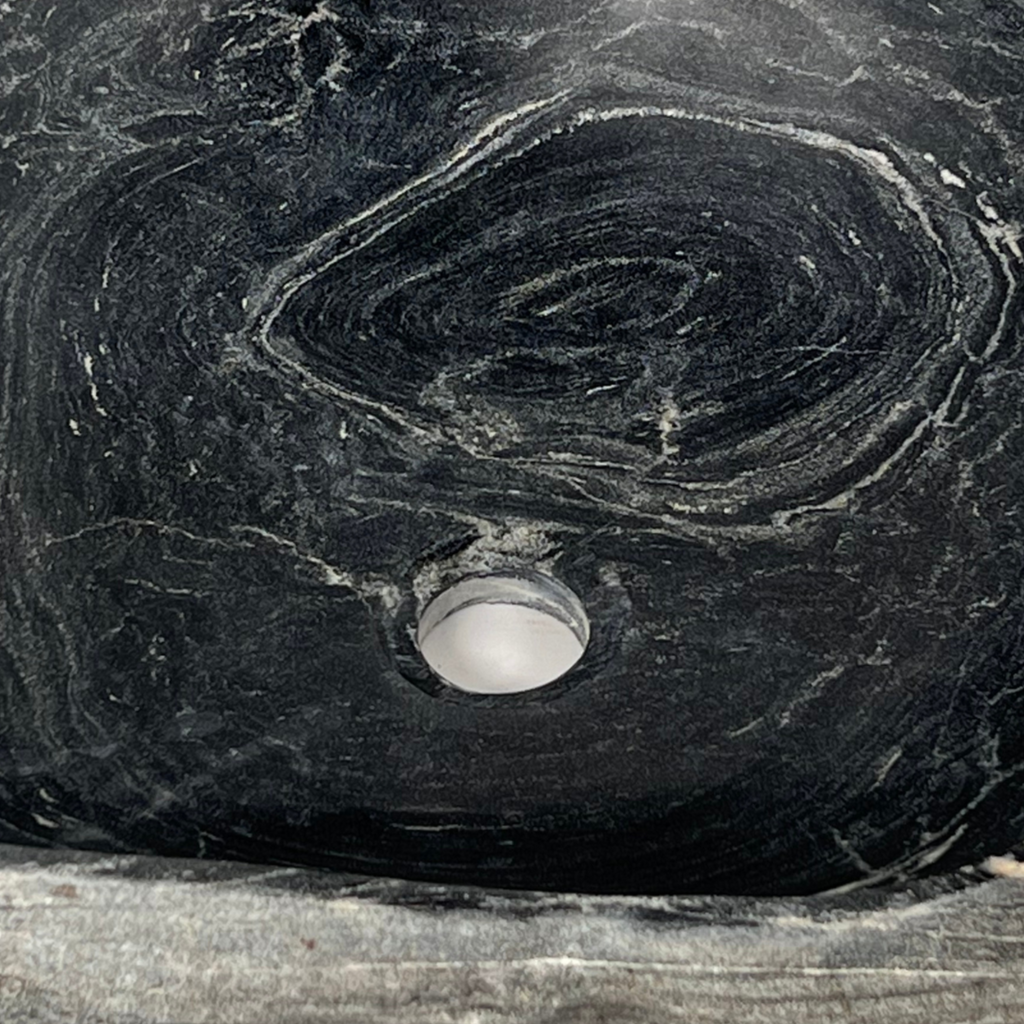 White Streaked Black River Stone Sink