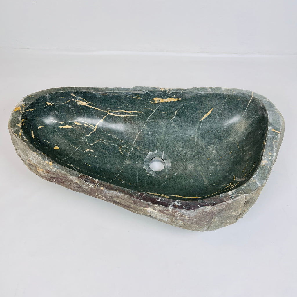 Emerald Green Gold Streaked River Stone Sink