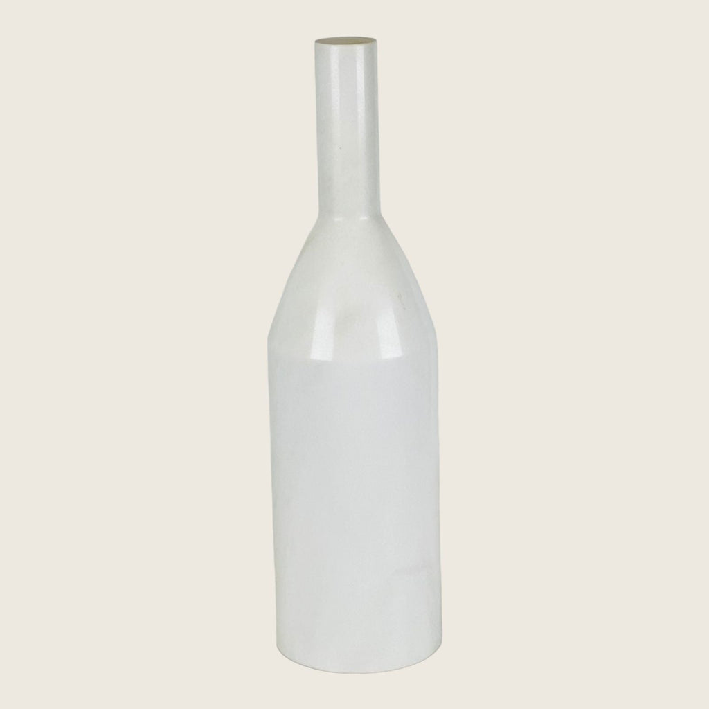 Bulged Long Neck White Marble Decor Bottle Candle Stand