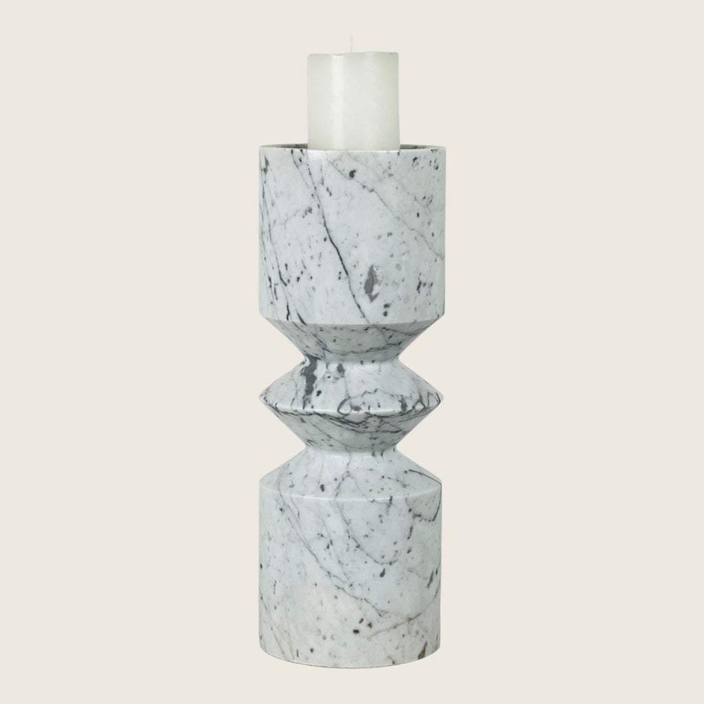 Bulged Grey Streaked Marble Candle Stand