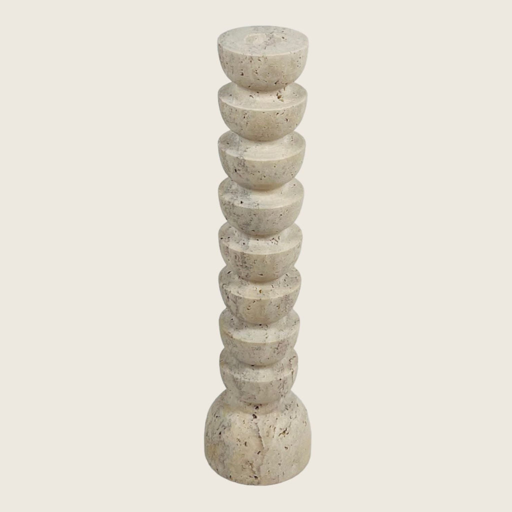 Upside Down Stacked Dome Travertine Candle Stand