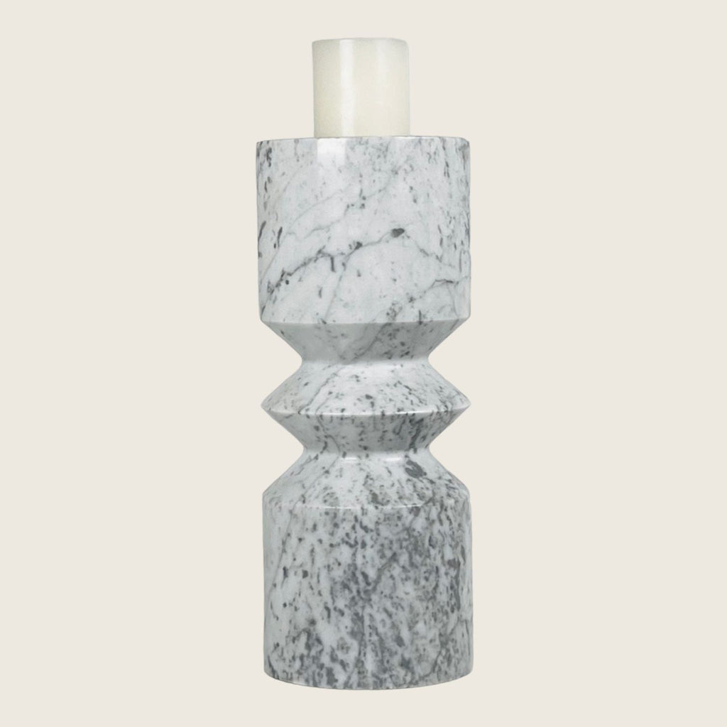 Bulged Grey Streaked Marble Candle Stand