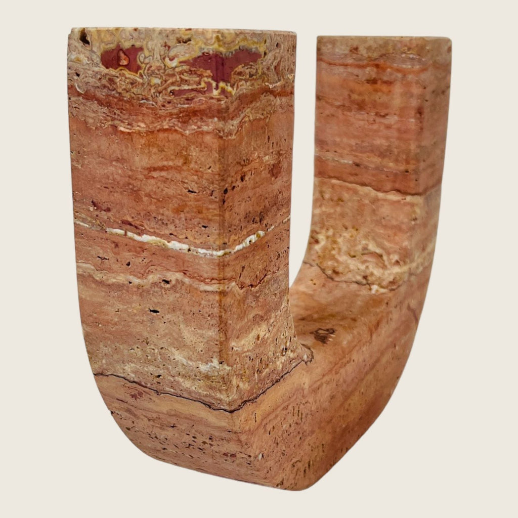 Double Headed Red Travertine Candle Stand