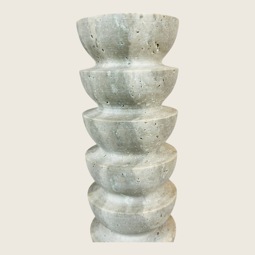 Upside Down Stacked Dome Light Shadowed Travertine Candle Stand