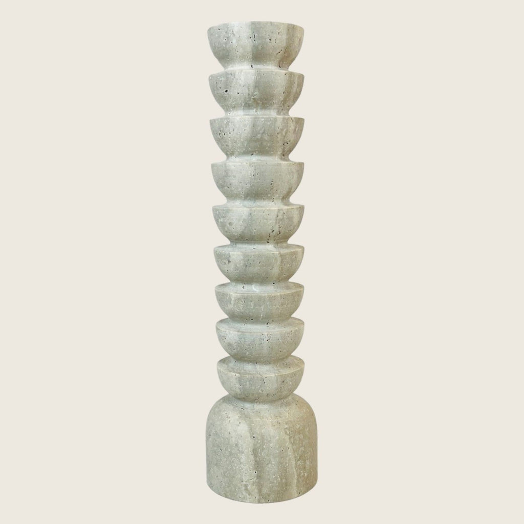 Upside Down Stacked Dome Light Shadowed Travertine Candle Stand