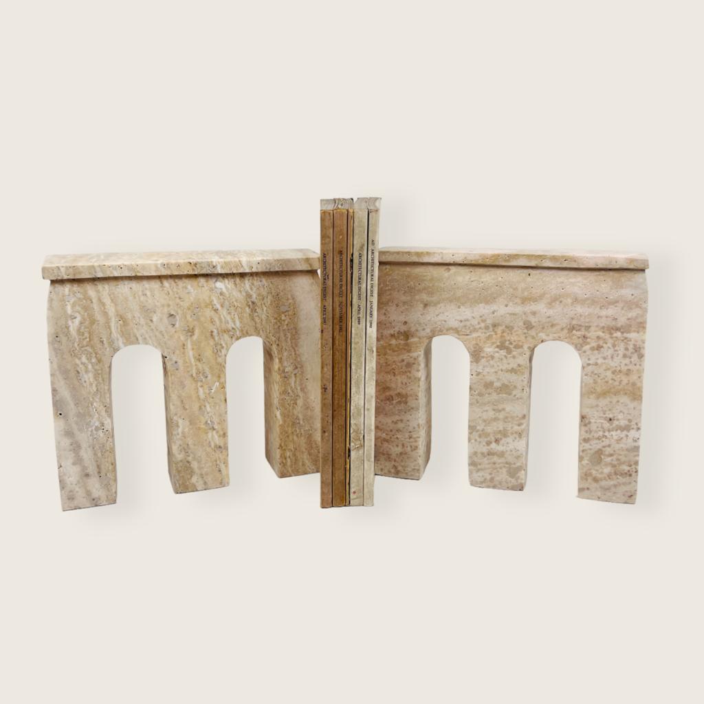 Handmade Travertine Bookend Pair