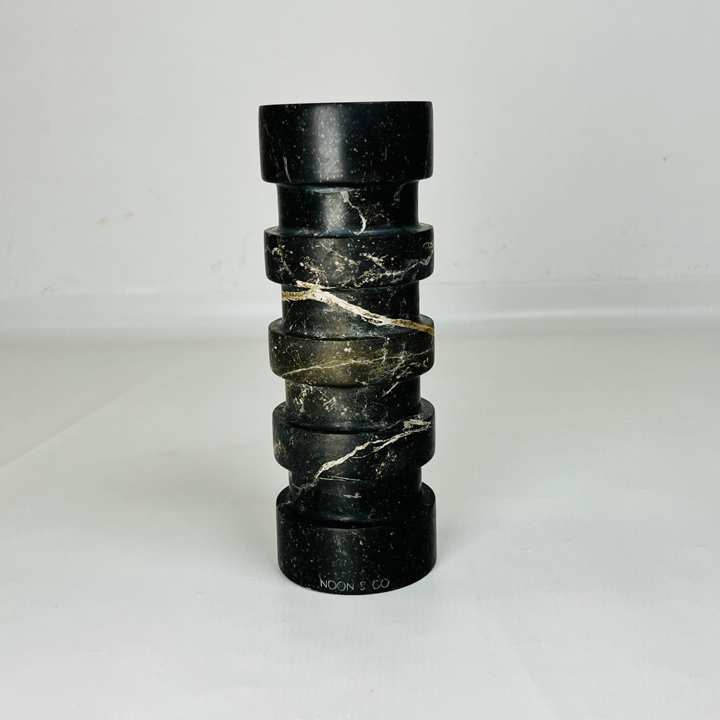 Banded Cylindrical Black Marble Candle Stand (long)